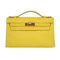 Kelly Pochette Bag Lime Clutch Gold Hardware Swift Leather