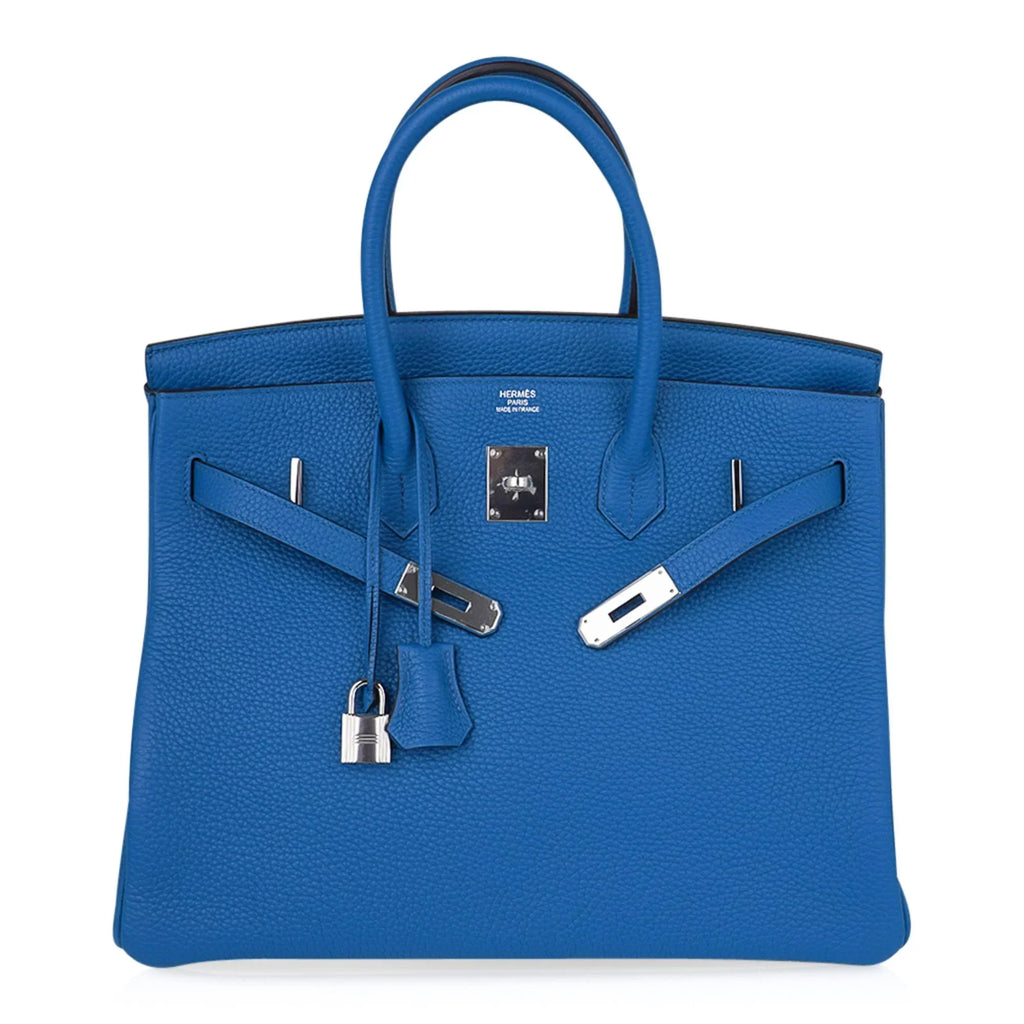 Birkin 35 Bag Rich Blue Izmir Clemence Palladium