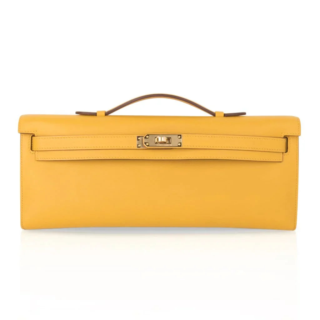 Kelly Cut Bag Jaune Ambre Clutch Swift Gold Hardware New
