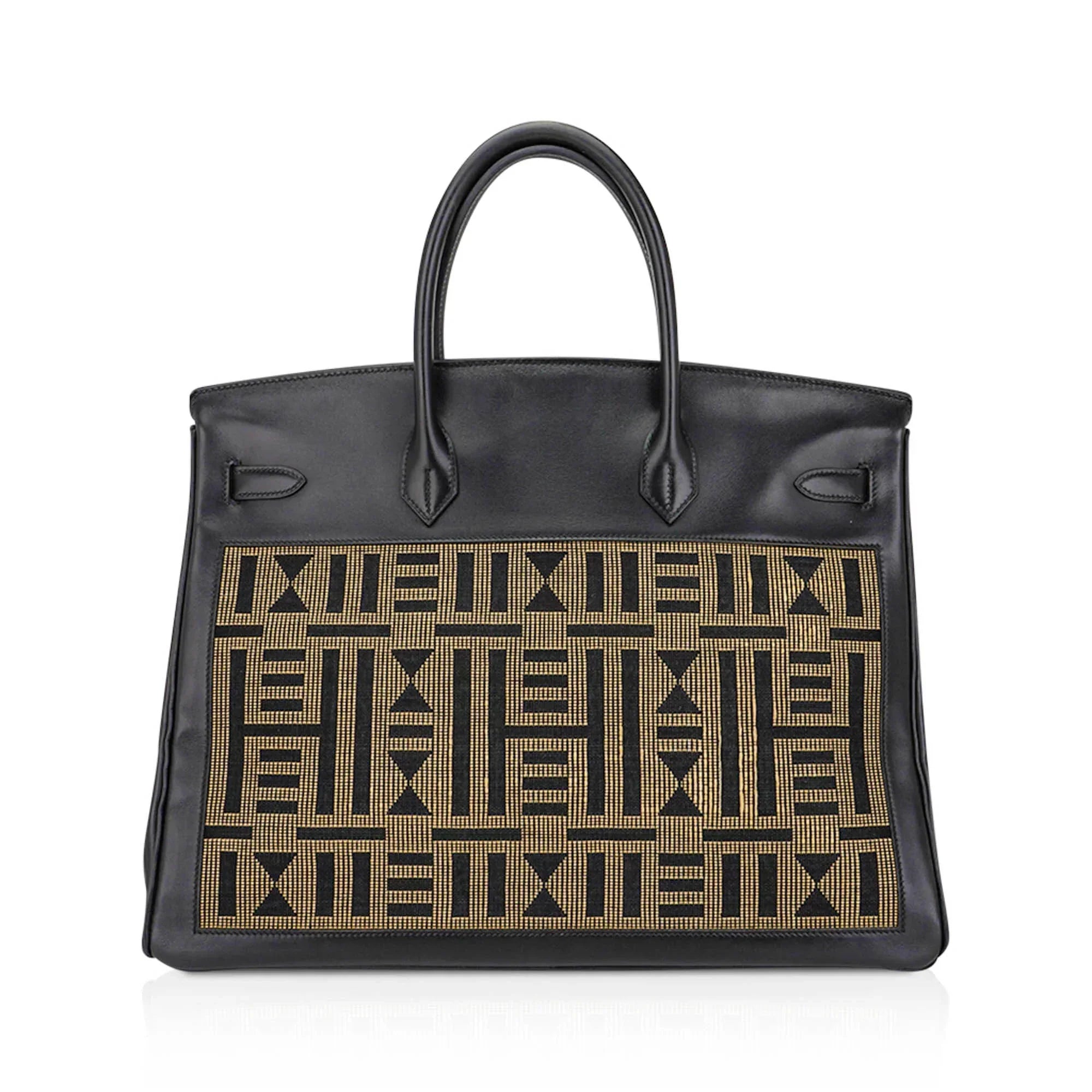 Limited Edition Vintage Horizons Birkin 40 Black Box Leather with Gold Embroidered Toile
