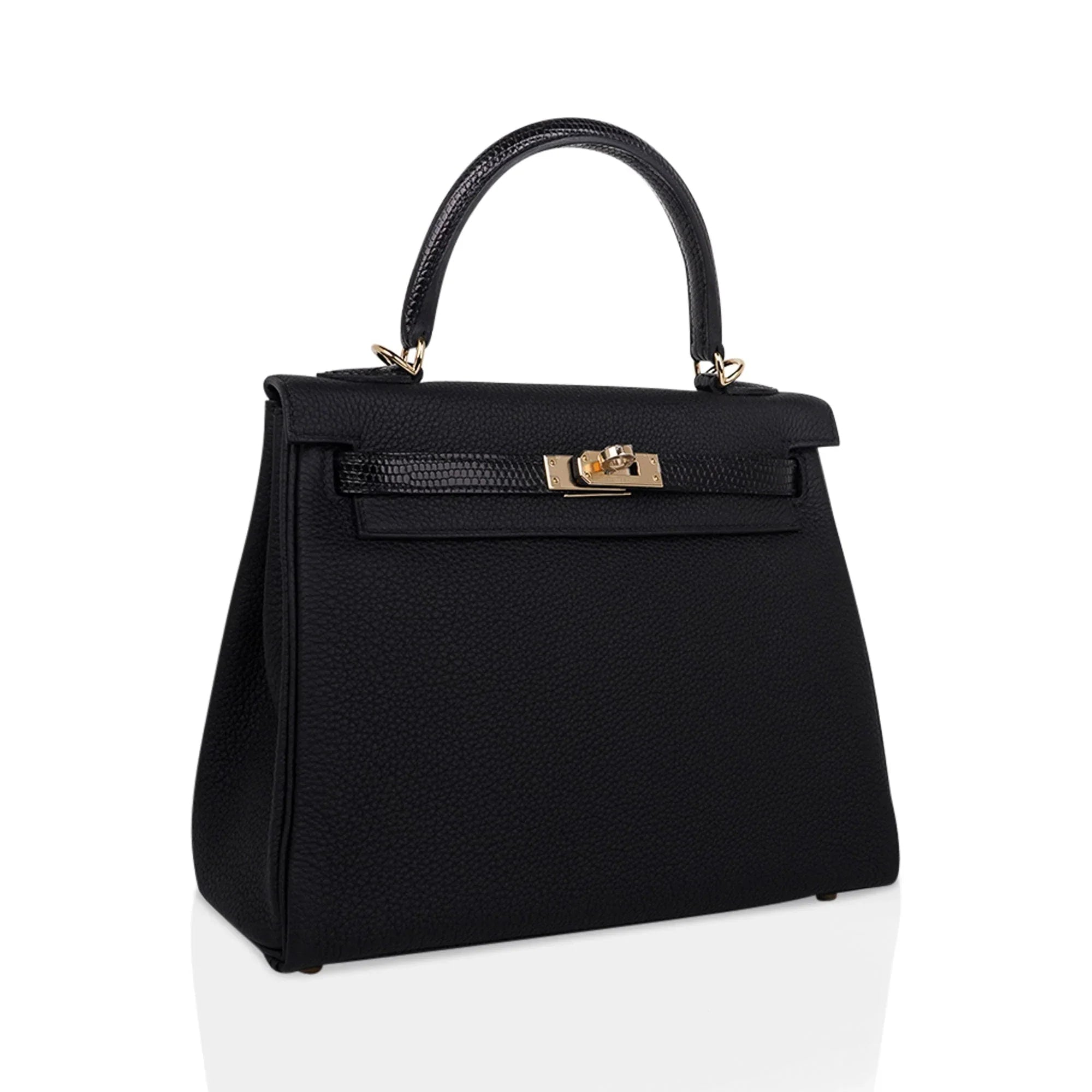 Kelly Touch 25 Retourne Bag Black Lizard / Togo Permabrass Hardware