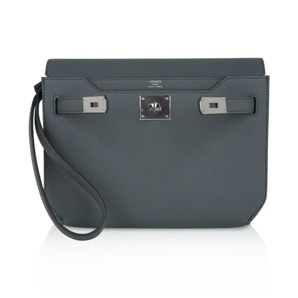 Kelly Depeches 25 Pouch Vert Amande Epsom Palladium Hardware New
