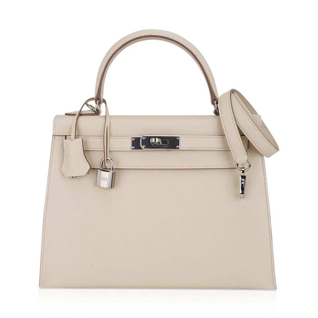 Kelly 28 Bag Sellier Craie Epsom Leather with Palladium Hardware
