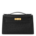 Kelly Pochette Black Ostrich Clutch Gold Hardware