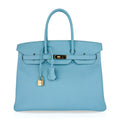 Birkin 35 Bag Blue Atoll Gold Hardware Epsom Leather