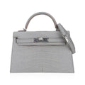 Limited Edition Mini Kelly 20 Sellier Matte Gris Perle Alligator Bag Palladium Hardware