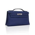 Kelly Pochette Clutch Bag Blue Sapphire Swift Leather with Palladium Hardware