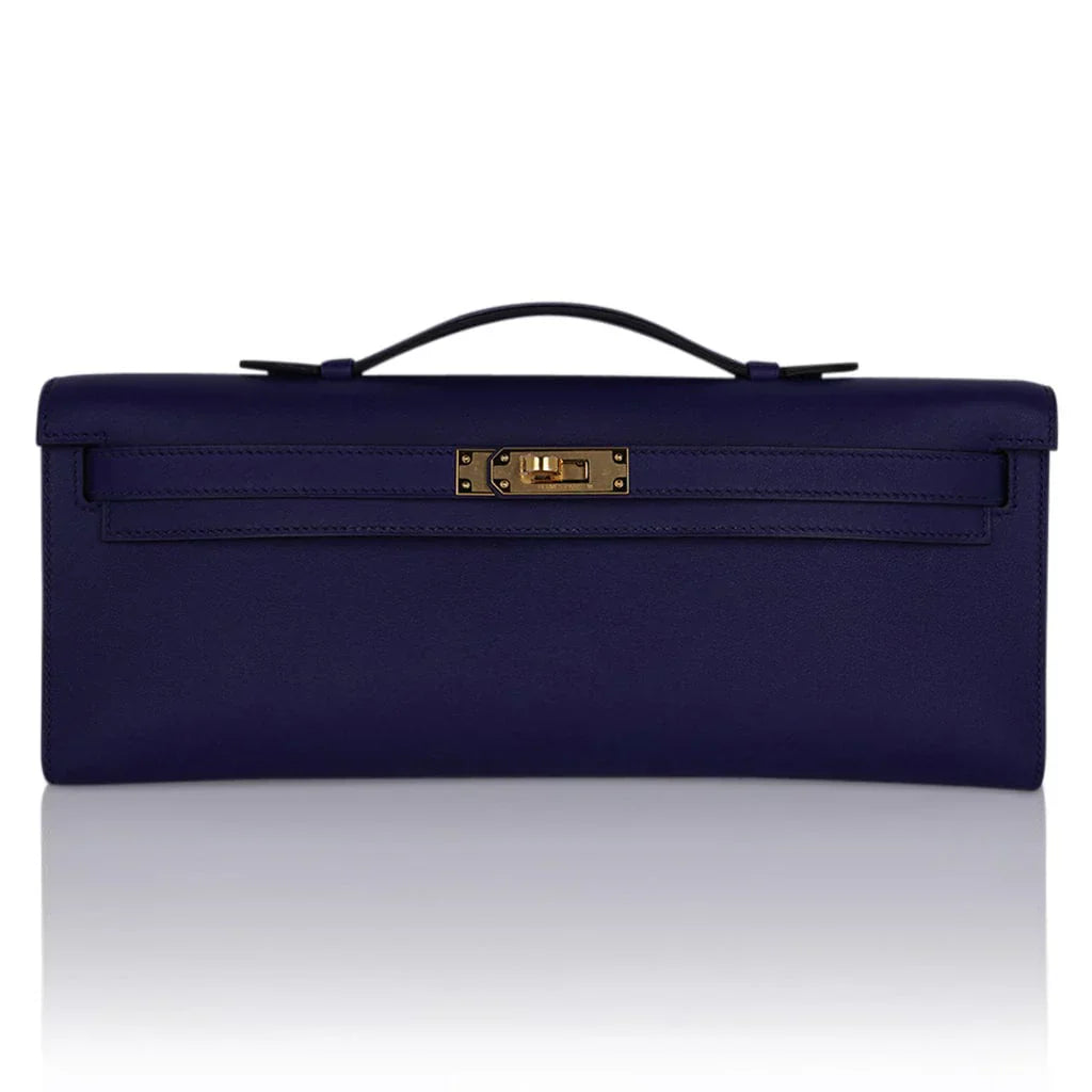 Kelly Cut Bag Blue Encre Swift with Gold Hardware