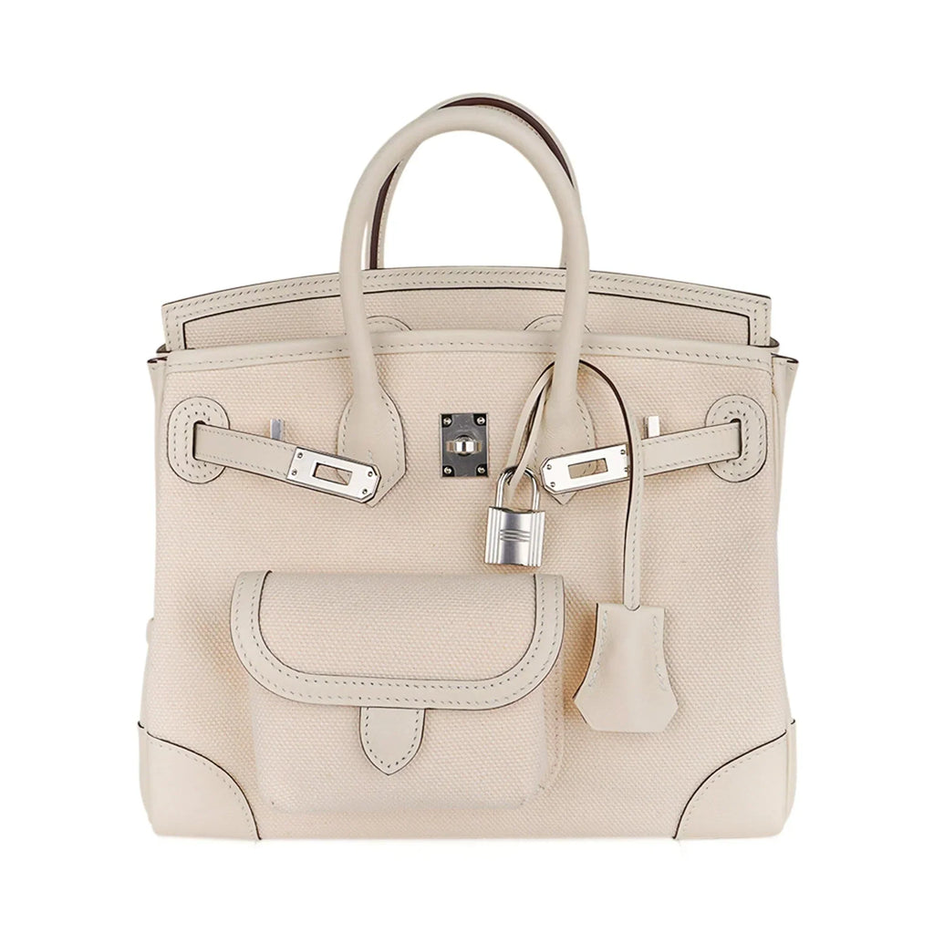 Birkin 25 Cargo Nata Toile Goeland Bag Swift Leather Trim Limited Edition